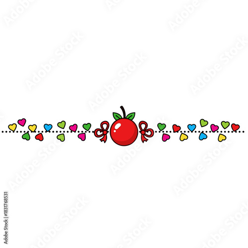 Colorful decorative page separator with hearts and a red berry in the center