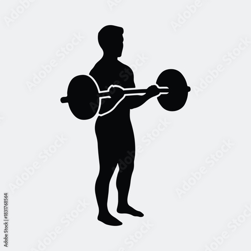 Silhouette weightlifter athlete lifting barbell weights fitness training vector illustration