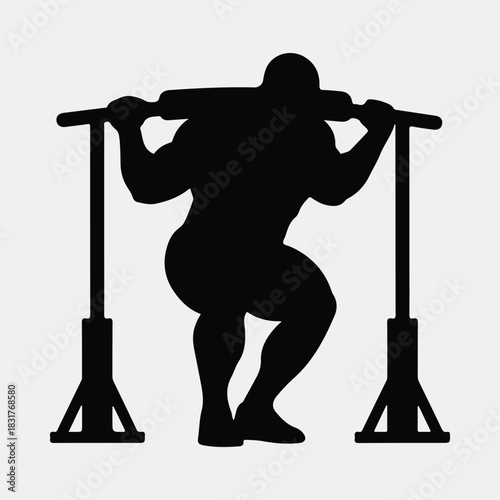 Silhouette weightlifter performs barbell squat exercise vector illustration