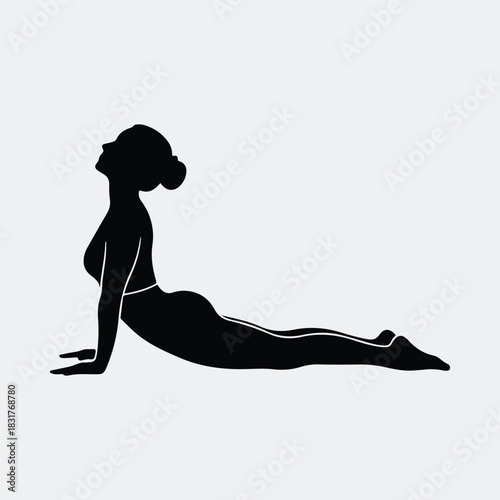 Silhouette woman performing upward facing dog yoga pose vector illustration