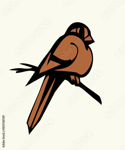 Vector drawing. Tit on white sky backdrop.