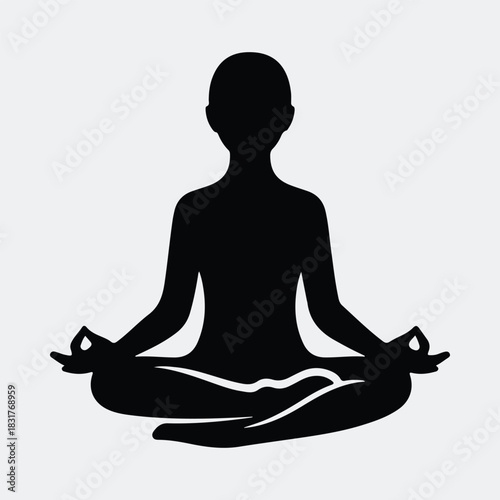 Silhouette yoga woman in lotus position meditation pose vector illustration