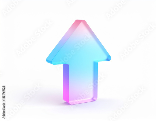Wallpaper Mural Isometric matte-glass upward arrow in pink-to-blue gradient, translucent 3D icon with soft reflections and shadow — modern symbol for growth, progress, upload, and positive direction. Torontodigital.ca