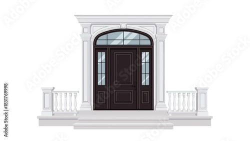 Elegant architectural entrance with stately columns and dark wood door creates a sophisticated and inviting residential facade design