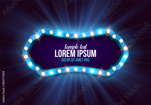 Shining retro billboard. Vintage bright sign board for your design. Vector illustration.
