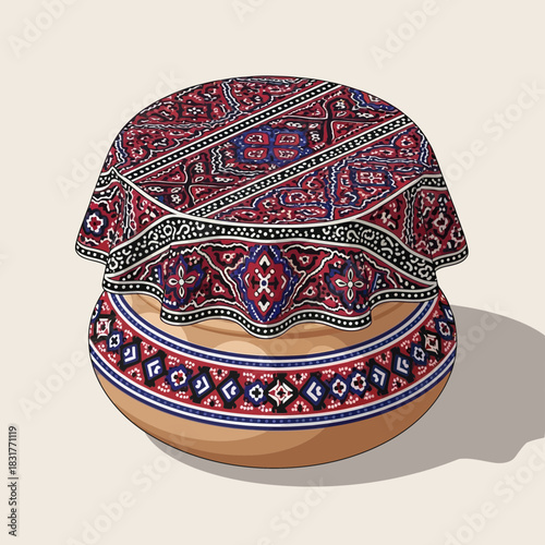 Handcrafted clay pot adorned with vibrant traditional pattern cloth