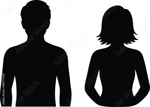 Man and Woman Profile Silhouettes, Gender Neutral People Icons, User Avatars (Male and Female), Male and Female Silhouette Icons, silhouette, vector, illustration.
