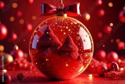 Bolas de navidad, Imagen navideña con decoración festiva, árbol de Navidad, luces cálidas y ambiente acogedor. Diseño ideal para felicitaciones, tarjetas de Navidad, invitaciones y proyectos creativos