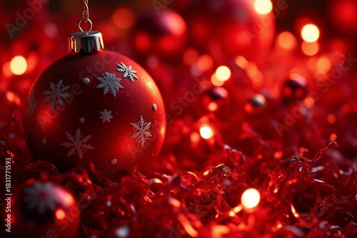 Bolas de navidad, Imagen navideña con decoración festiva, árbol de Navidad, luces cálidas y ambiente acogedor. Diseño ideal para felicitaciones, tarjetas de Navidad, invitaciones y proyectos creativos