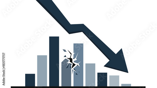 Dramatic economic downturn shown with a falling arrow and a breaking graph, signaling recession and financial loss with a business challenge
