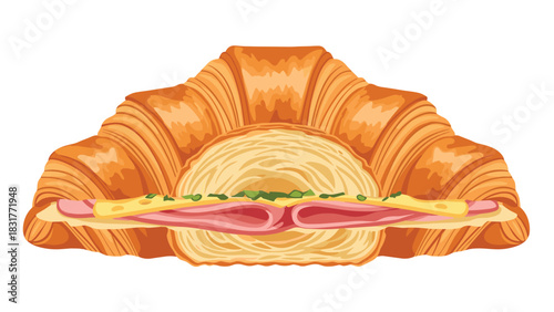Delicious breakfast croissant sandwich with ham and cheese, a tasty start to the day or a satisfying brunch meal, perfect for foodies