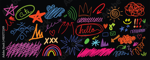 Colorful Kids Doodle Land, Fun Cartoon Garden Sheet, Playful Rainbow Sketches