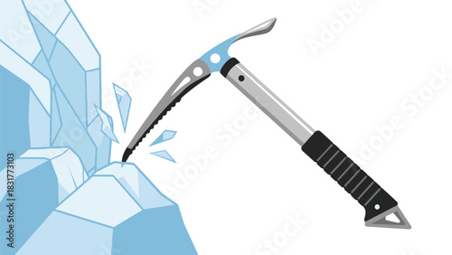 Conquer challenges with a sharp ice axe breaking through icy barriers, ideal for adventure marketing and resilience campaigns