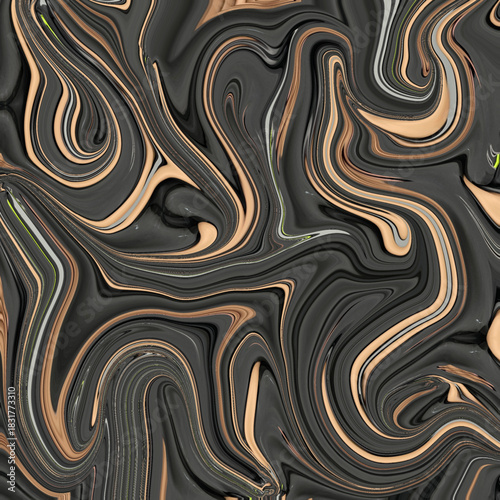 Abstract black and gold liquid marble background with flowing swirl motion, luxury texture design for abstract art, modern background, fluid pattern, elegant wallpaper.