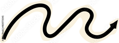 Spiral arrow doodle, collage cutout wavy twist minimal squiggly line. Curve comic turn way cut out direction. Playful quirky simple free hand elements. 