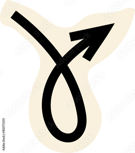 Spiral arrow doodle, collage cutout wavy twist minimal squiggly line. Curve comic turn way cut out direction. Playful quirky simple free hand elements. 