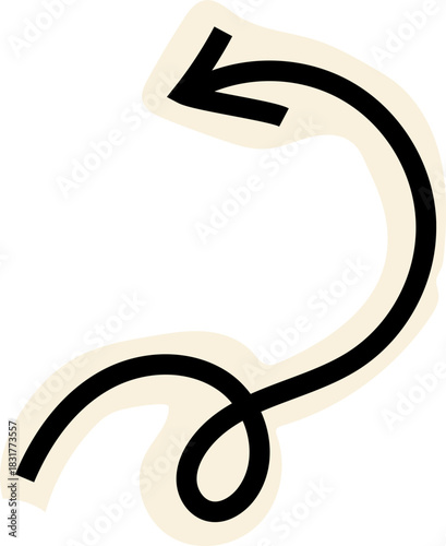 Spiral arrow doodle, collage cutout wavy twist minimal squiggly line. Curve comic turn way cut out direction. Playful quirky simple free hand elements. 