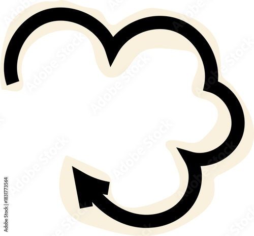 Spiral arrow doodle, collage cutout wavy twist minimal squiggly line. Curve comic turn way cut out direction. Playful quirky simple free hand elements. 