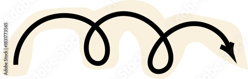 Spiral arrow doodle, collage cutout wavy twist minimal squiggly line. Curve comic turn way cut out direction. Playful quirky simple free hand elements. 