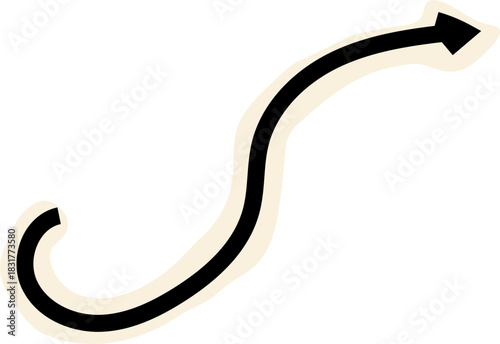 Spiral arrow doodle, collage cutout wavy twist minimal squiggly line. Curve comic turn way cut out direction. Playful quirky simple free hand elements. 