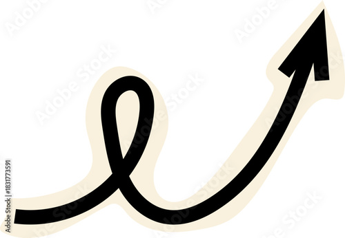 Spiral arrow doodle, collage cutout wavy twist minimal squiggly line. Curve comic turn way cut out direction. Playful quirky simple free hand elements. 