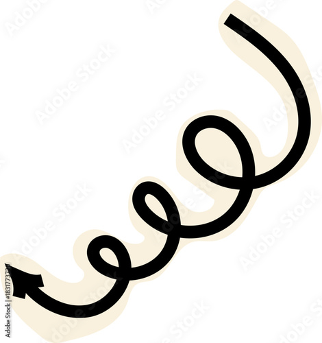 Spiral arrow doodle, collage cutout wavy twist minimal squiggly line. Curve comic turn way cut out direction. Playful quirky simple free hand elements. 