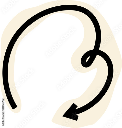 Spiral arrow doodle, collage cutout wavy twist minimal squiggly line. Curve comic turn way cut out direction. Playful quirky simple free hand elements. 