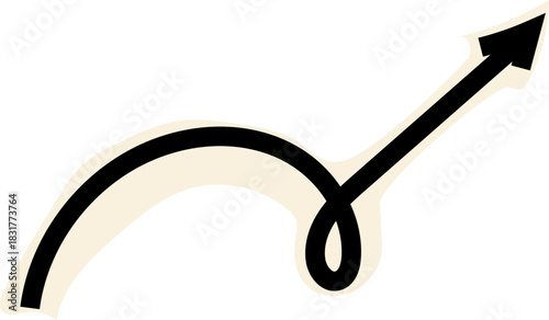 Spiral arrow doodle, collage cutout wavy twist minimal squiggly line. Curve comic turn way cut out direction. Playful quirky simple free hand elements. 