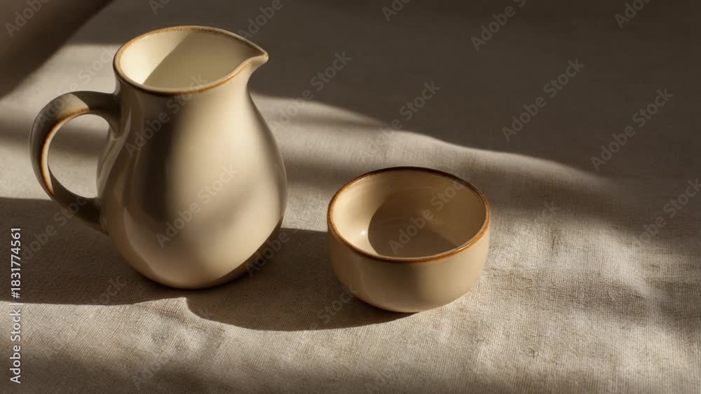 custom made wallpaper toronto digitalLightcolored ceramic pitcher and bowl on a textured surface