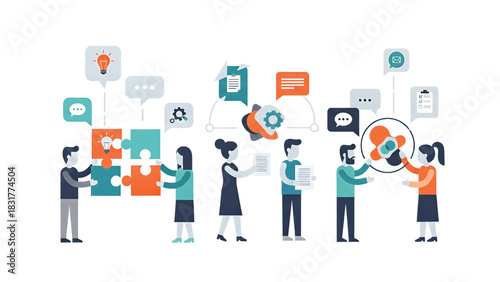 Creative Collaboration and Teamwork People connecting puzzle pieces and sharing ideas for innovation and problem-solving
