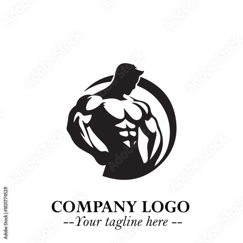 Man With Muscle Logo Symbol in Black on White Background for Strong Bold Fitness Branding Design Art