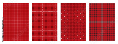 Set of Red Gingham seamless pattern. Check tartan backgrounds. Plaid repeating print for wrapping paper, fabric and textile. Traditional scottish checkered pattern. Vector illustration