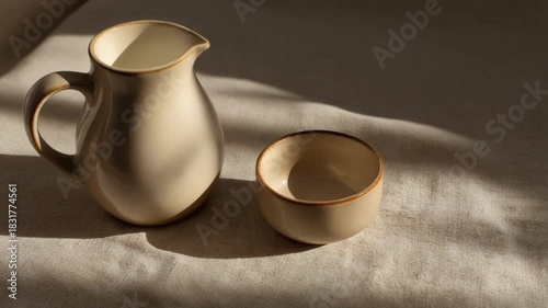 Wallpaper Mural Lightcolored ceramic pitcher and bowl on a textured surface Torontodigital.ca