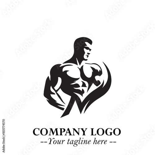 Man With Muscle Logo Symbol in Black on White Background for Strong Bold Fitness Branding Design Art