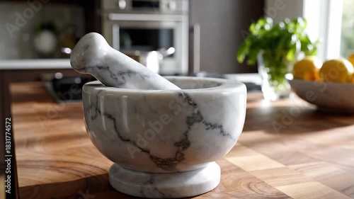 Wallpaper Mural Marble mortar and pestle on a wooden countertop Torontodigital.ca