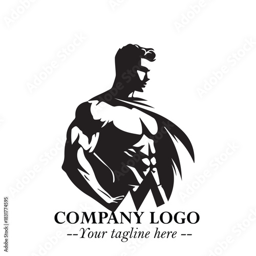 Man With Muscle Logo Symbol in Black on White Background for Strong Bold Fitness Branding Design Art