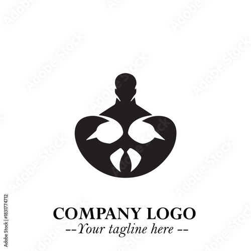 Man With Muscle Logo Symbol in Black on White Background for Strong Bold Fitness Branding Design Art