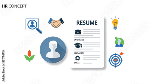HR concept illustration showing recruitment, job search, and success