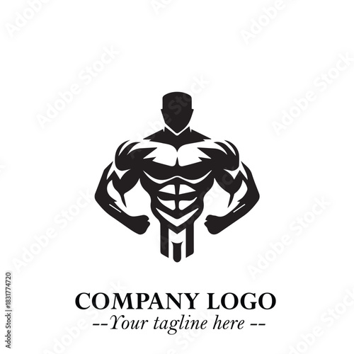 Man With Muscle Logo Symbol in Black on White Background for Strong Bold Fitness Branding Design Art