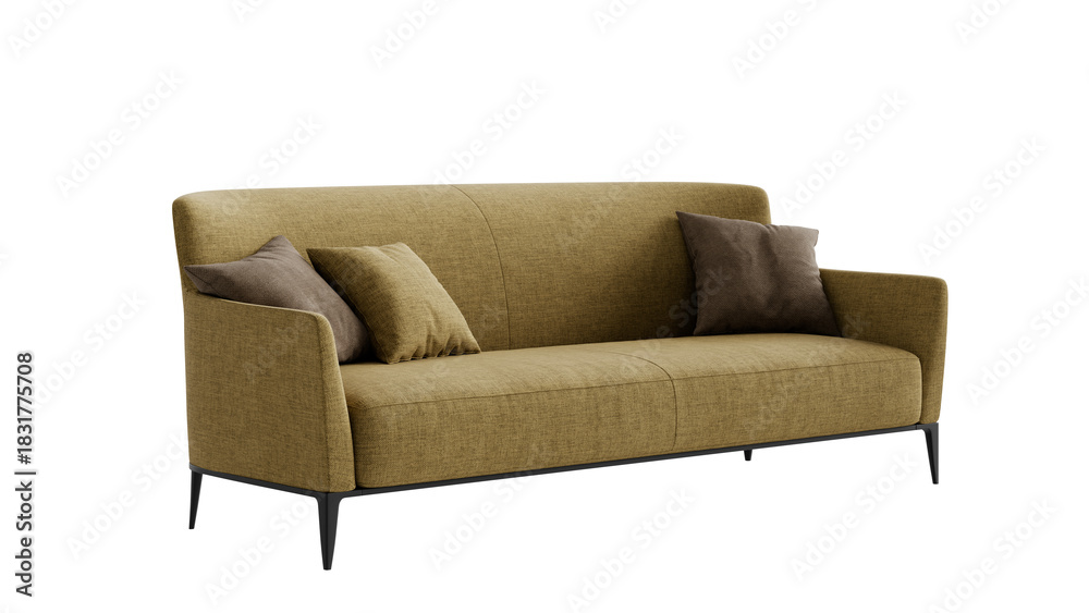 Fototapeta premium Contemporary orange couch on an isolated background. Furniture for collages, graphics designs, and presentations. 