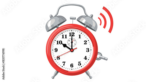 Ringing red alarm clock on a white background signals it's time to wake up and get going, perfect for time management and productivity