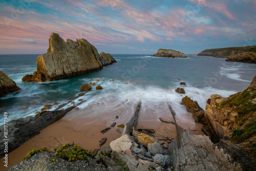 Dramatic Sunset on Spanish Coast Near Santander,Arnía Beach