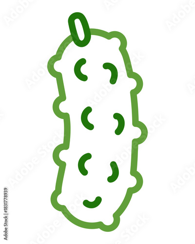Cucumber vegetable line art with bold color outline. Easy coloring page for little children and nursery project. Isolated vector image for educational books, games or creative learning activities