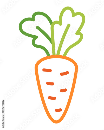 Carrot vegetable line art with bold color outline. Easy coloring page for little children and nursery projects. Cute isolated vector image for educational books, games or creative learning activities