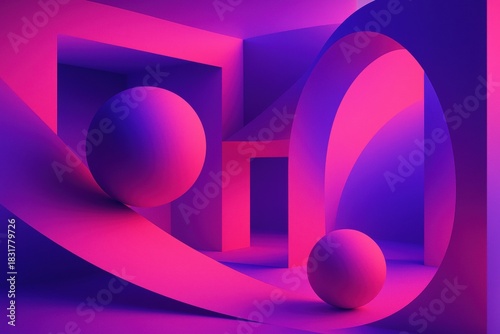 Abstract Geometric Composition with Vibrant Purple and Pink Shapes
