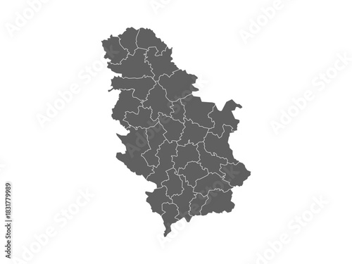 Detailed vector map of Serbia administrative divisions and regions for infographic and geographic illustration