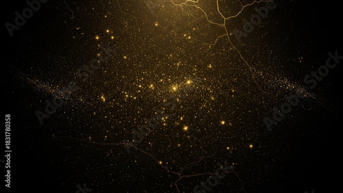 Golden sparkling dust and faint cracks on a dark background creating an ethereal atmosphere look and feel