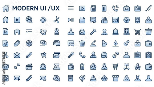 Collection of user interface and user experience icons representing various functions and actions for design use