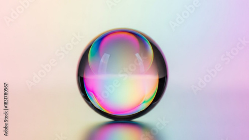 A captivating crystal ball reflecting vibrant pastel colors on a soft gradient background display art