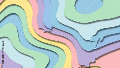 Abstract pastel layers with wavy lines creating a soft and flowing paper cut effect design element image